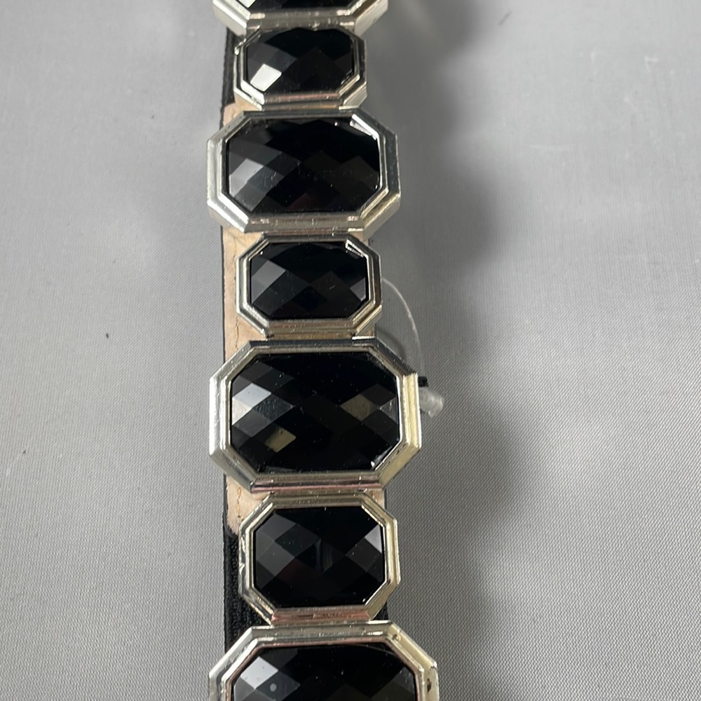 Geometric stretch black and  silver metal belt - 37” - Picture 3 of 4